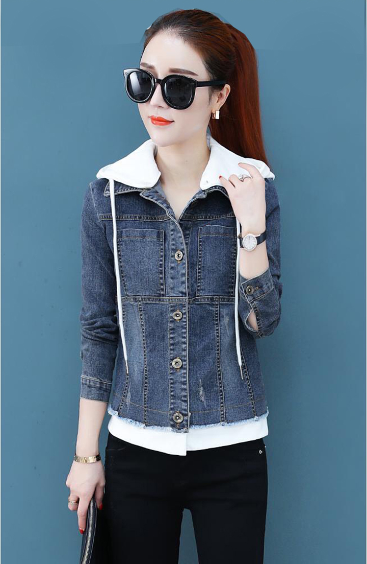 ÁO KHOÁC JEAN NỮ PHỐI NÓN TRẮNG